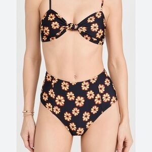 NWT RHODE Black Orange Yellow Floral Bikini Swimsuit Swim Suit Set Sz XS